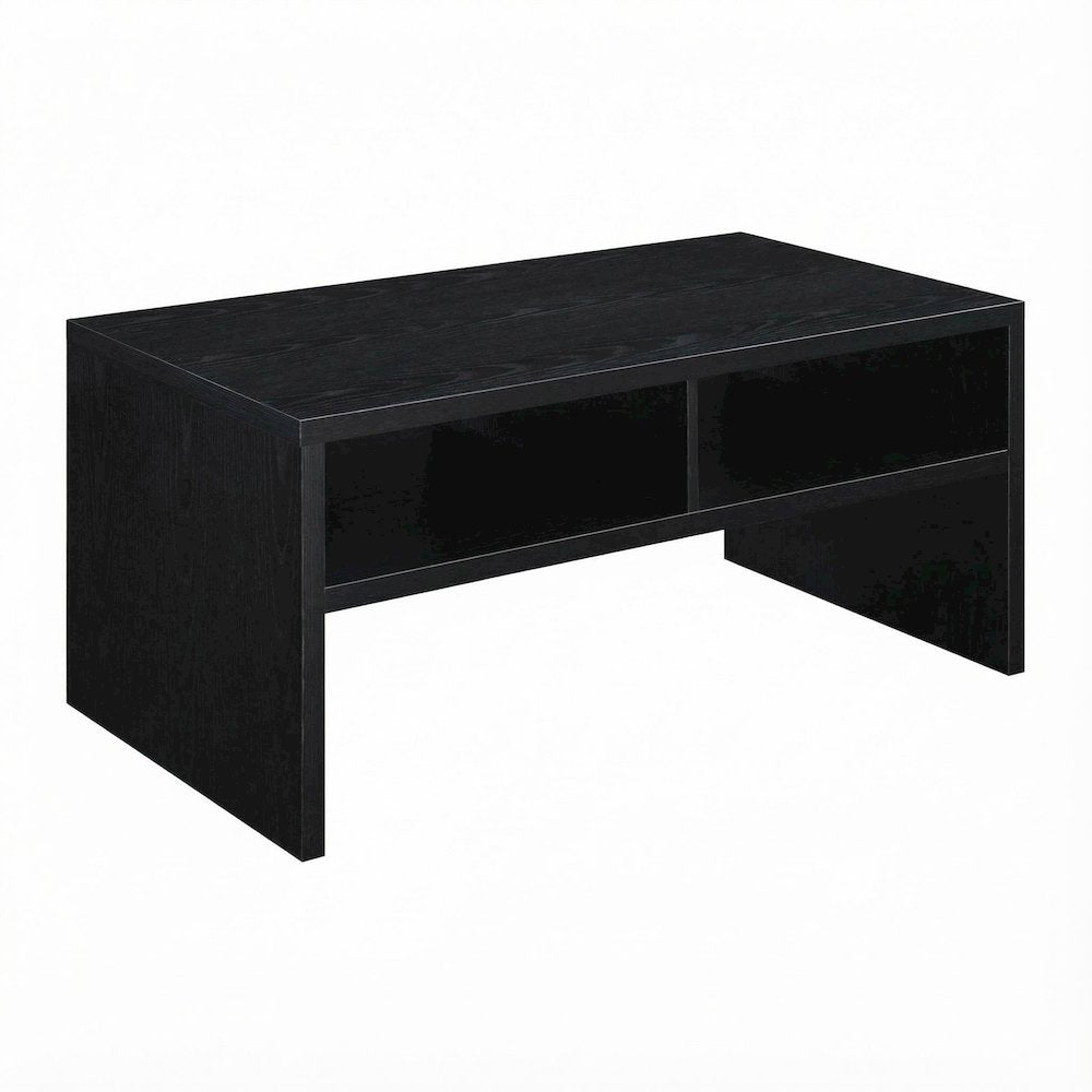 Black Honeycomb Coffee Table with Shelves and Sturdy Frame for Living Room