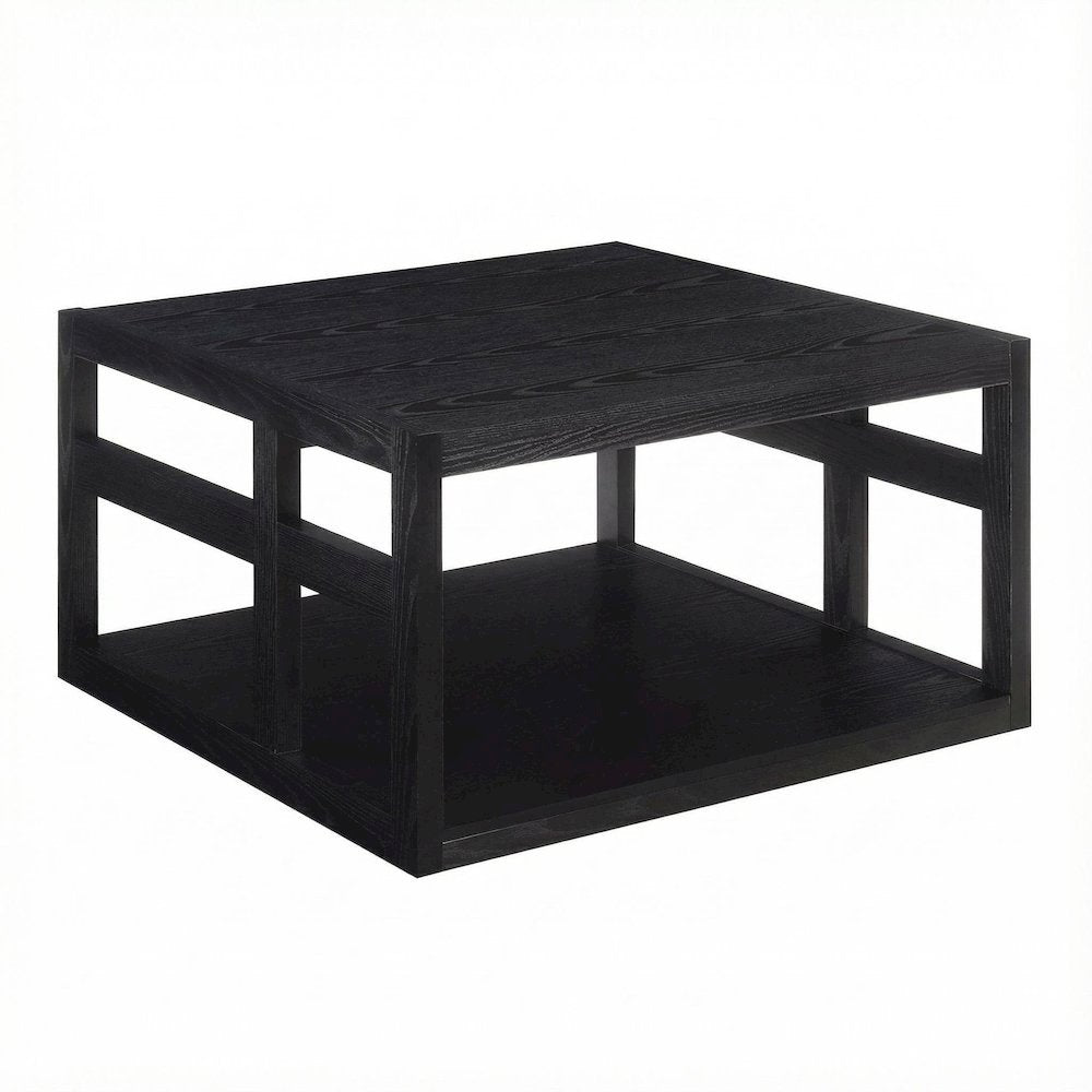 Square Contemporary Coffee Table with Open Shelf and Sturdy Design