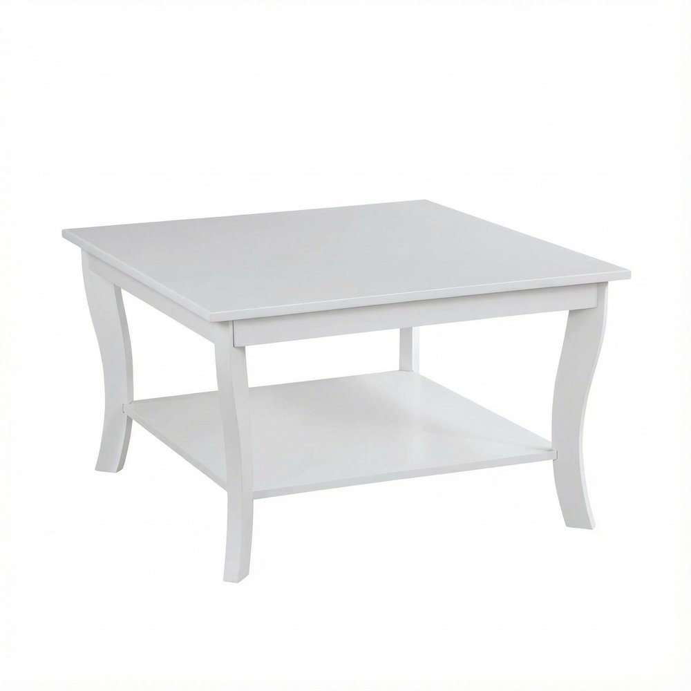White Square Coffee Table with MDF Construction, Sturdy Design for Living Room