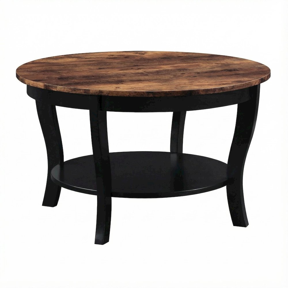 Multi-Color Round Coffee Table with Single Shelf and Rubberwood Legs