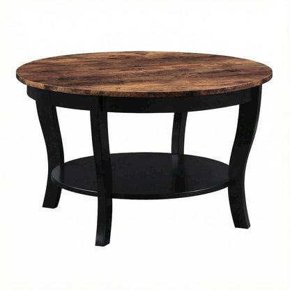 Multi-Color Round Coffee Table with Single Shelf and Rubberwood Legs
