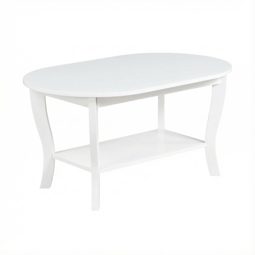 Oval Coffee Table Classic Style Single Piece with Lower Shelf and Durable Build