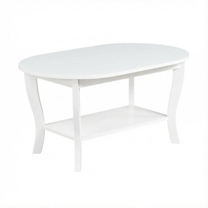 Oval Coffee Table Classic Style Single Piece with Lower Shelf and Durable Build