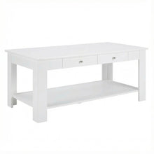 White Coffee Table with 2 Drawers and Shelf MDF Top Brushed Nickel Knobs