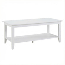 White Rectangle Coffee Table with Shelf MDF Top Rubberwood Legs Durable Design