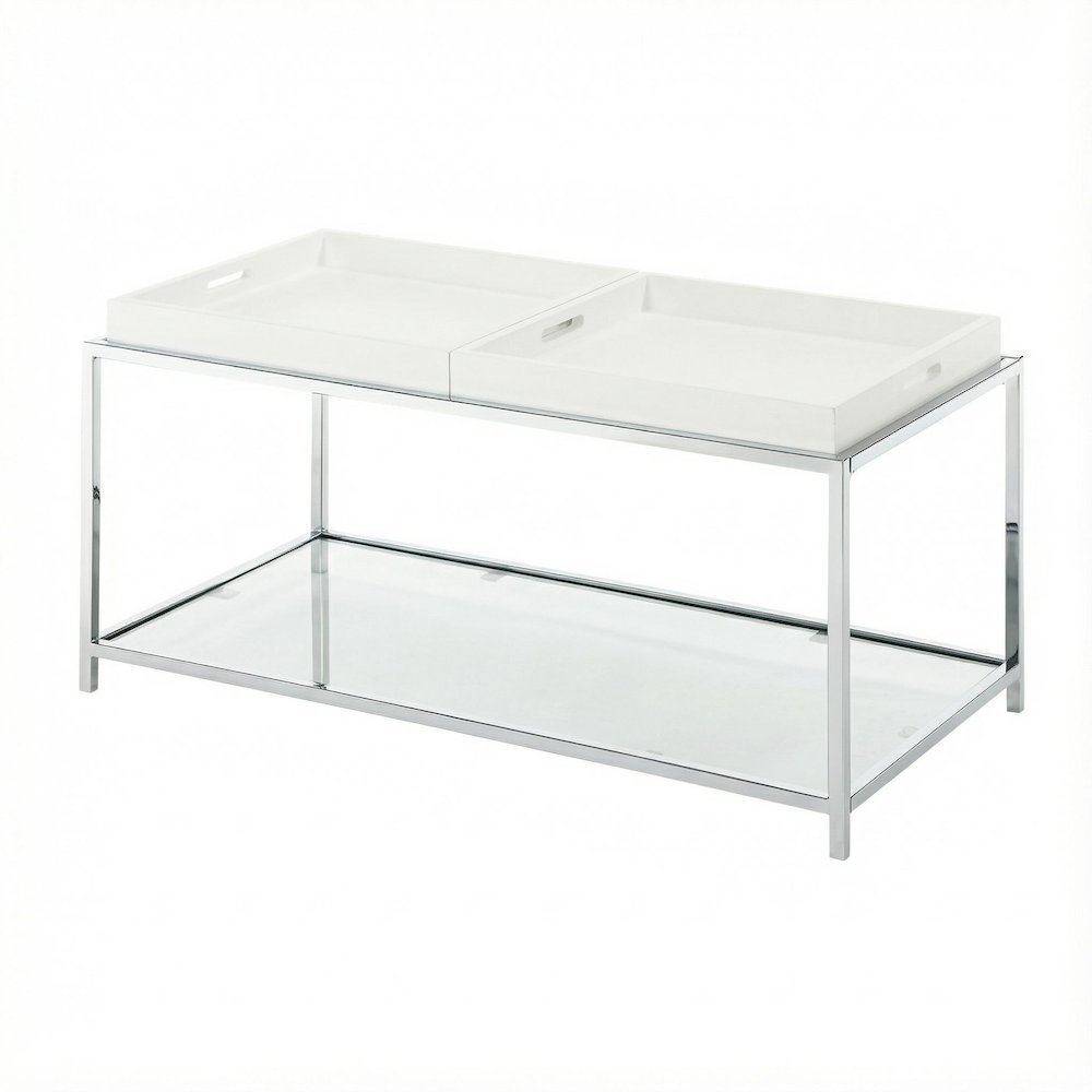 White Coffee Table with Chrome Frame and Sleek Modern Design for Living Room