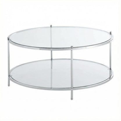 Clear Glass Coffee Table with Chrome Frame and Tempered Glass Surface