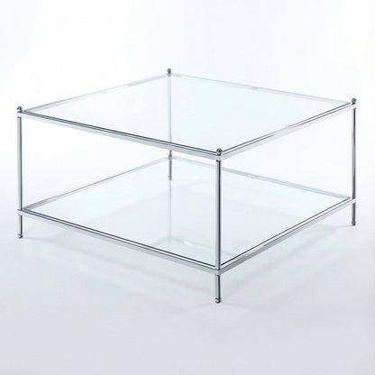 Clear Glass Chrome Frame Coffee Table with Tempered Glass, Contemporary Design