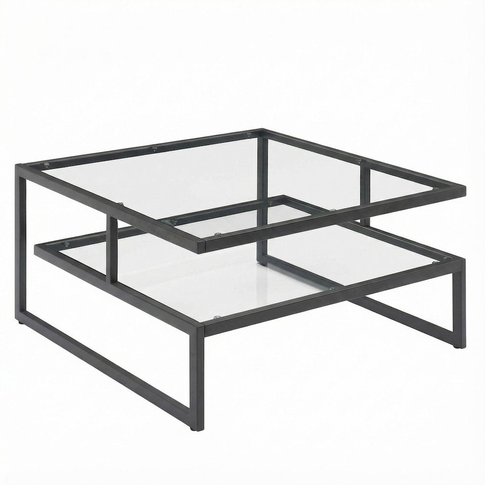 Glass Coffee Table, Charcoal Gray Frame Tempered Glass Top Contemporary Design