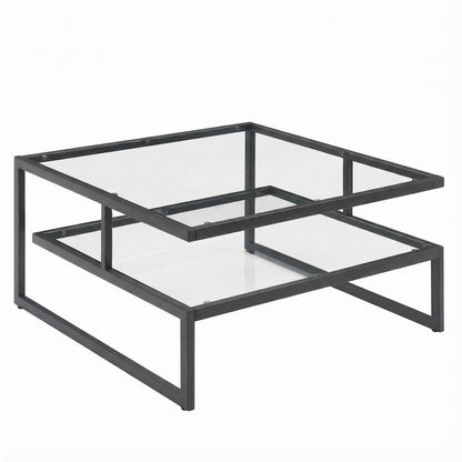 Glass Coffee Table, Charcoal Gray Frame Tempered Glass Top Contemporary Design