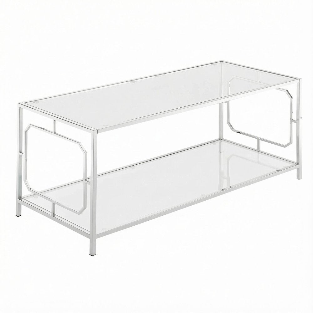 Clear Glass Coffee Table with Chrome Frame and Tempered Glass Surface