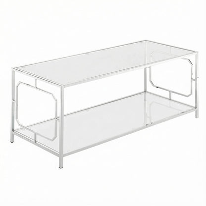 Clear Glass Coffee Table with Chrome Frame and Tempered Glass Surface