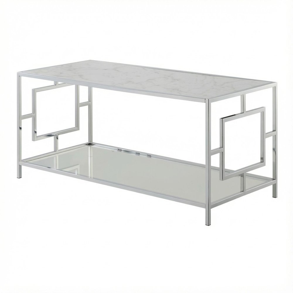 Chrome Glam Coffee Table with Shelf and Stylish Support Surface 40 lb Weight
