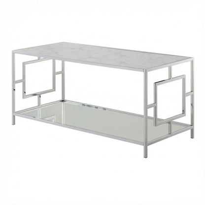 Chrome Glam Coffee Table with Shelf and Stylish Support Surface 40 lb Weight