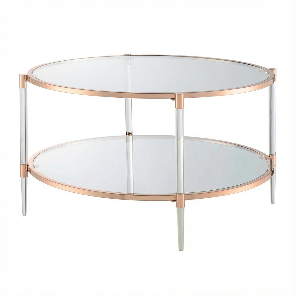 Rose Gold Acrylic Coffee Table with Clear Tempered Glass and Two Tiers