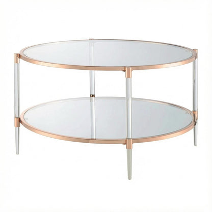 Rose Gold Acrylic Coffee Table with Clear Tempered Glass and Two Tiers