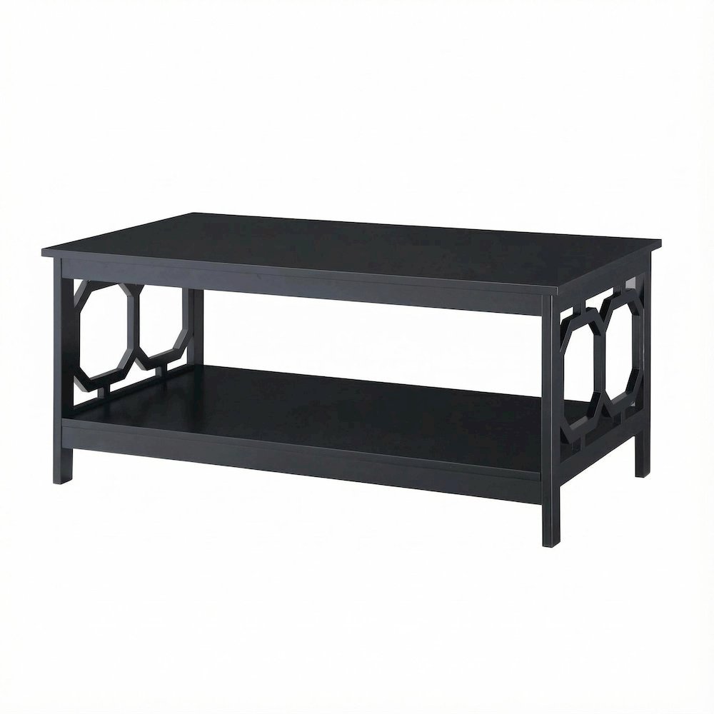 Black MDF Coffee Table with Shelf Contemporary Design Sturdy Storage