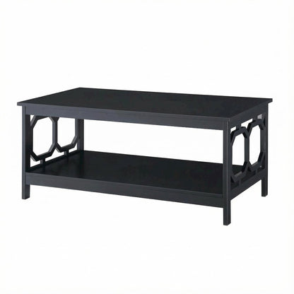 Black MDF Coffee Table with Shelf Contemporary Design Sturdy Storage