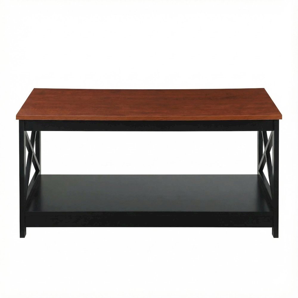Cherry and Black Coffee Table with MDF Top and Sturdy Frame Compact Design