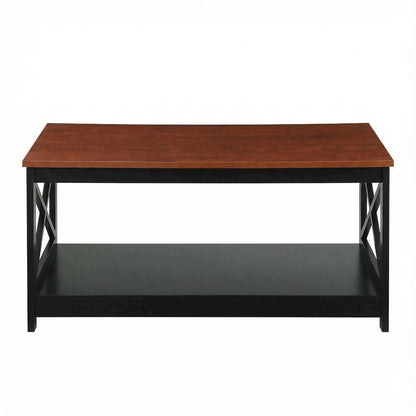 Cherry and Black Coffee Table with MDF Top and Sturdy Frame Compact Design