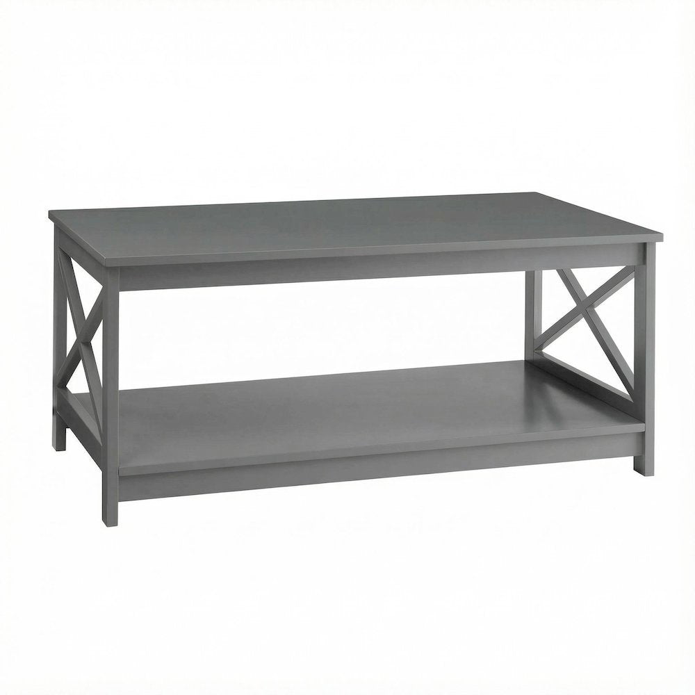 Coffee Table MDF with Shelf in Neutral Finish for Living Room Storage