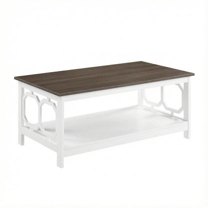 Driftwood White Coffee Table with Shelf MDF Contemporary Design
