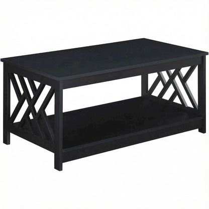 Black Coffee Table with Shelf MDF Construction Sturdy Modern Design