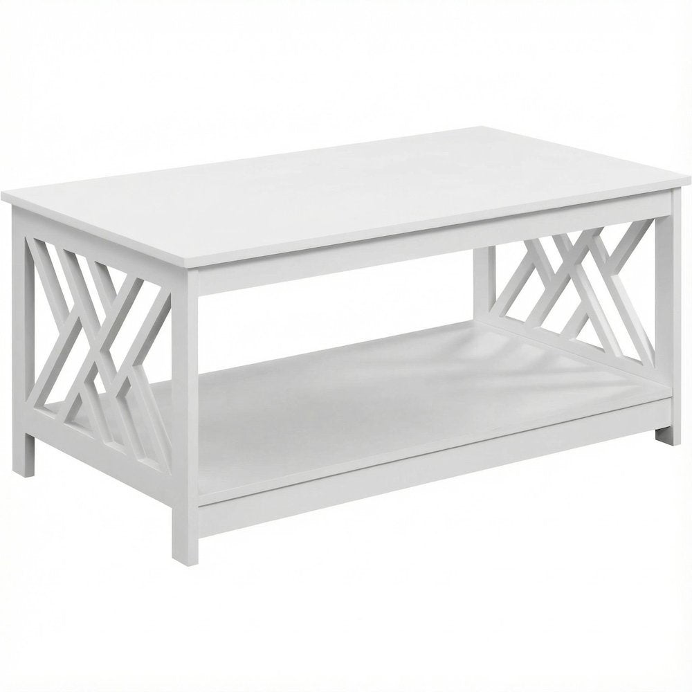 White MDF Coffee Table with Shelf and Storage Space Titan