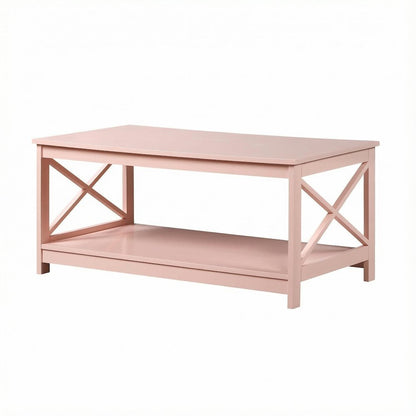 Blush Pink Coffee Table MDF with Shelf Coastal Transitional Design