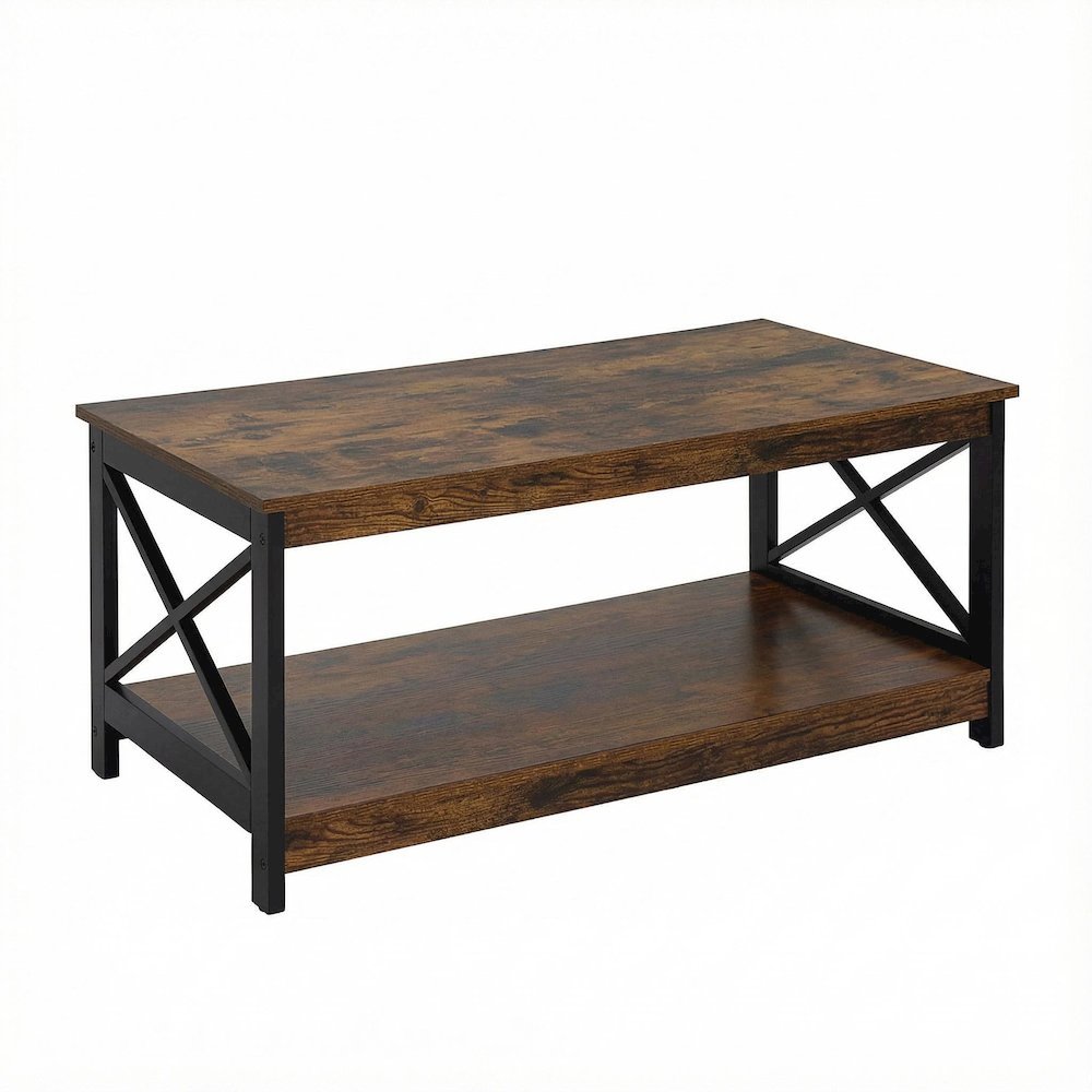 Barnwood Black Coffee Table with Shelf MDF Surface and Storage Space