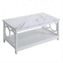 White Faux Marble Coffee Table with Shelf MDF Surface and Sturdy Design