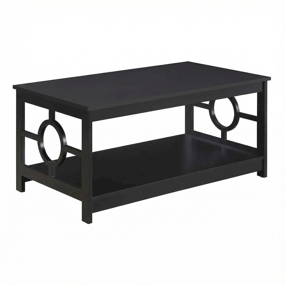 Black Coffee Table with Ring Design, Particle Board and MDF Construction