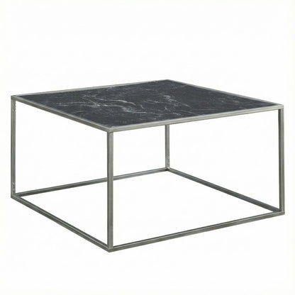 Black Faux Marble Coffee Table with Silver Legs MDF Top Stylish Design