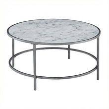 White Faux Marble Coffee Table with Silver Frame Metal Tube Design