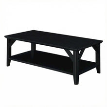 Black Coffee Table with Shelf and Sturdy Wood Construction for Living Room Use