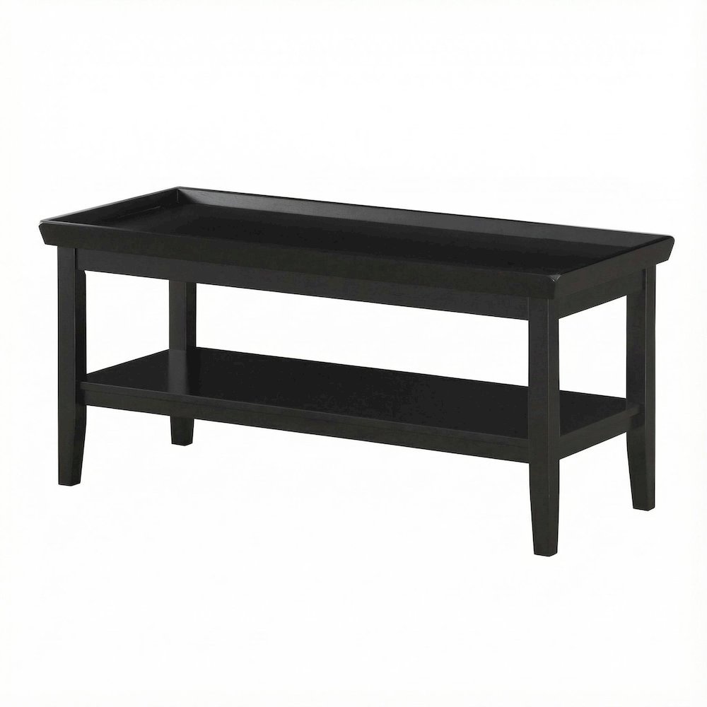 Black Coffee Table with Shelf and Sturdy Wood Construction for Living Room