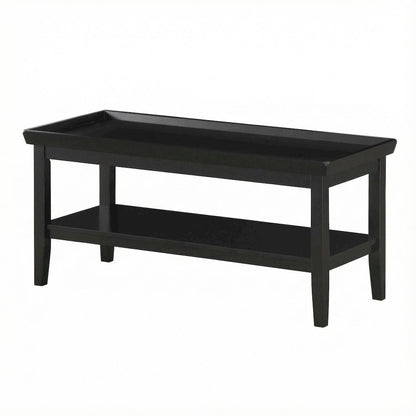 Black Coffee Table with Shelf and Sturdy Wood Construction for Living Room