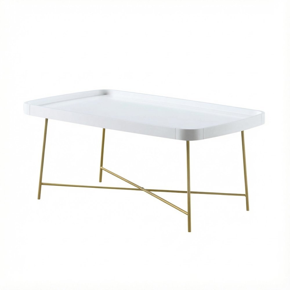 White and Gold Coffee Table MDF Top with Contemporary Modern Design