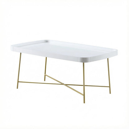 White and Gold Coffee Table MDF Top with Contemporary Modern Design