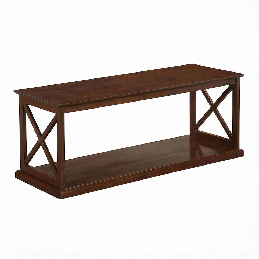 Brown Wood Coffee Table with Shelf Storage and Sturdy Construction