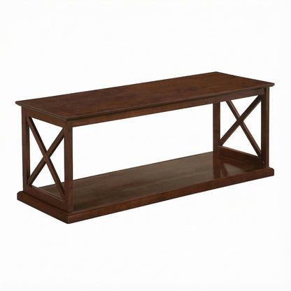 Brown Wood Coffee Table with Shelf Storage and Sturdy Construction
