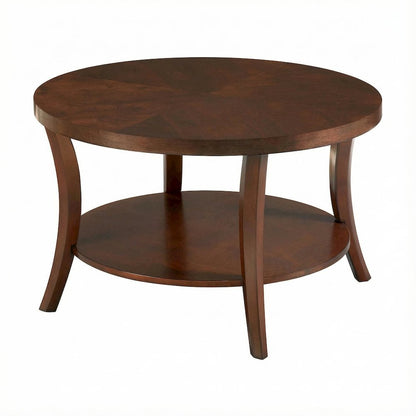 Round Coffee Table Classic Style with Lower Shelf and Sturdy Build