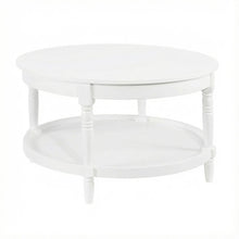 White Round Coffee Table with Shelf and Rubberwood Legs Durable MDF Top