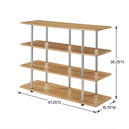 Light Oak No Tools XL Highboy TV Stand for TVs up to 55 Inches with Metal Poles