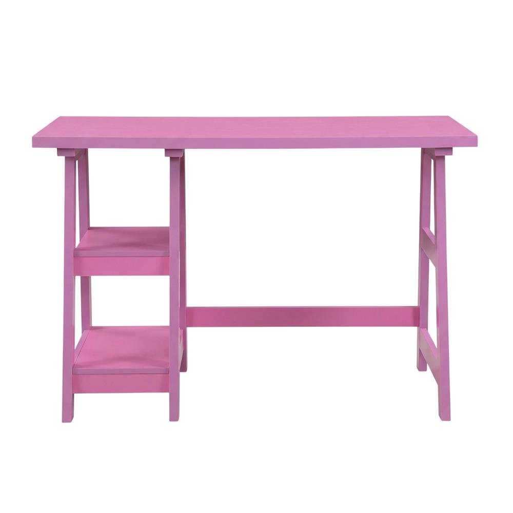 Pink Trestle Desk with Shelves, Stylish Workspace for Home and Office