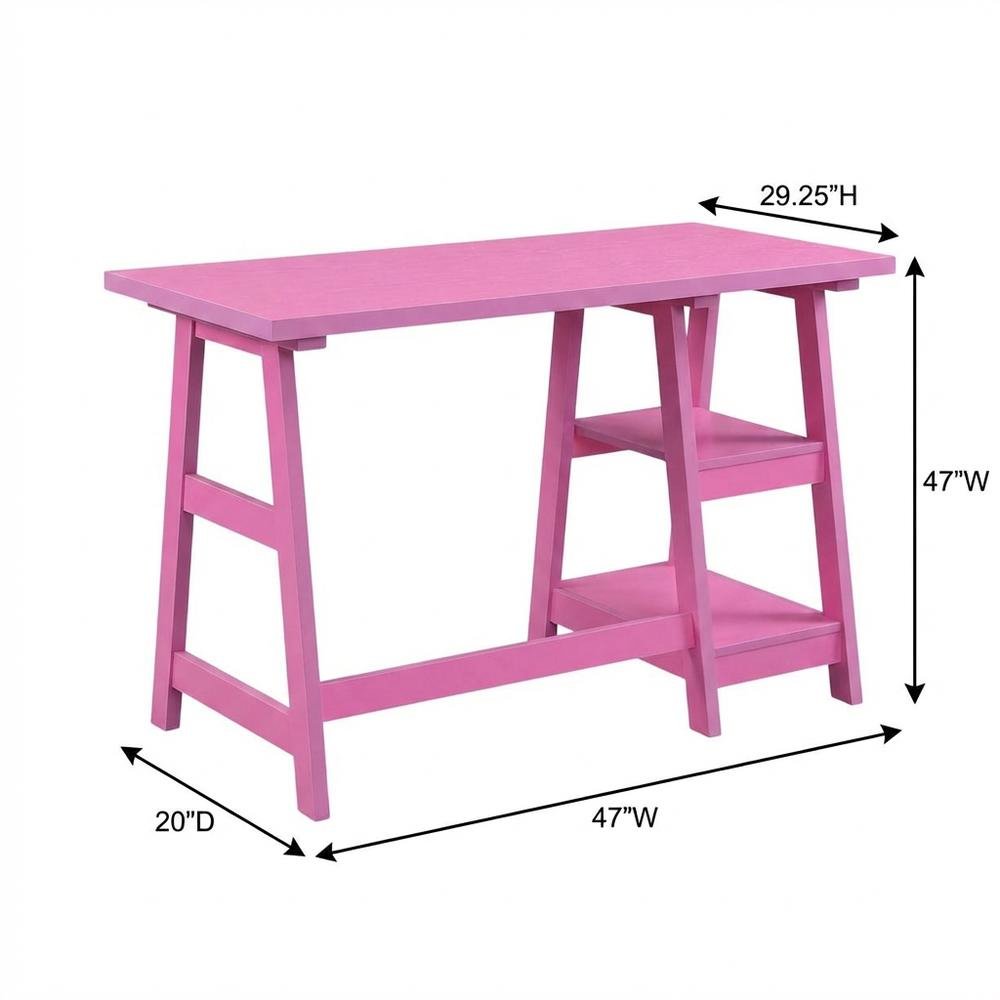 Pink Trestle Desk with Shelves, Stylish Workspace for Home and Office