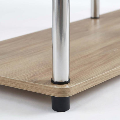 Light Oak TV Stand with 3 Tiers and Stainless Steel Poles