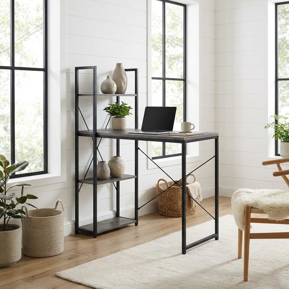 Multi-Functional Office Desk With Shelves For Organized Workspace
