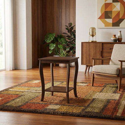 Espresso Square End Table for Living Room and Bedroom with Modern Design