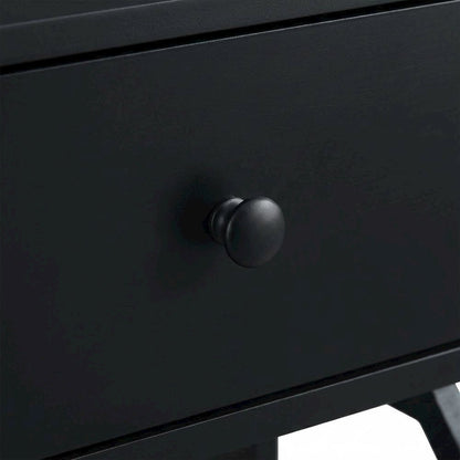 Black end table with single drawer for versatile living space use